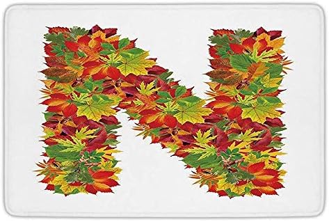 Junnikay Funny Door Mat Carpets Indoor Outdoor,Letter N,Fall Canadian Maple Leaves Shaped Symbolic Writing Sign Flourishing Mother Earth Decorative,Multicolor,Flannel Antiskid Design,Home Non-Toxic De