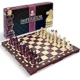 Wegiel Imperator 21-Inch Luxury Wooden Chess Set for Adults and Kids - Handcrafted from Premium Beech and Birch Wood - Unique Folding Design with Chess Piece Storage, Maroon