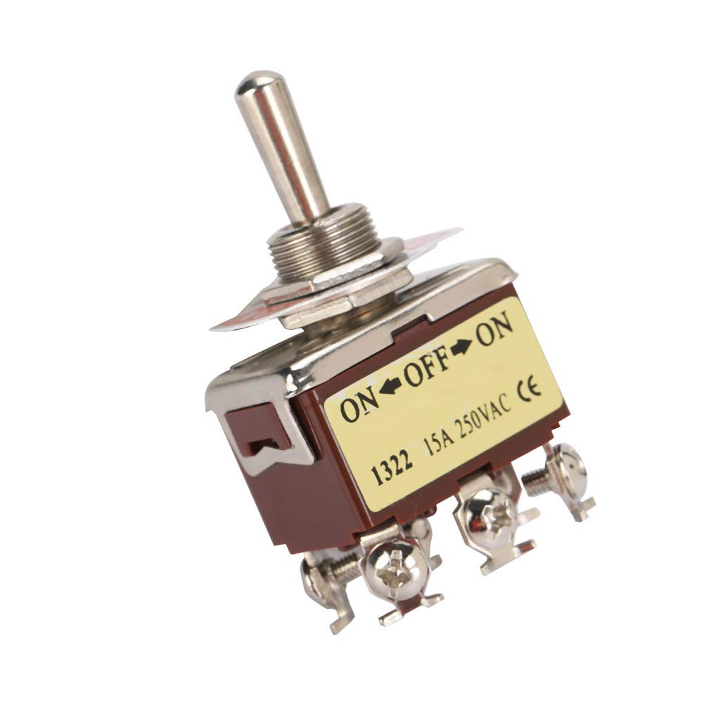 Oumefar 5PCS DPDT 6 Pin 3 Position Toggle Switch Terninal ON-OFF-ON Mini Toggle Switch Touch 250V 15A Toggle Switch 12mm Mounting Hole for Mechanical Valve