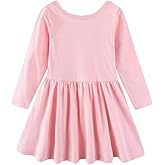 Mud Kingdom Long Sleeve Plain Swing Dress for Little Girls Backless Cotton