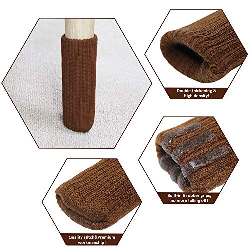 Chair Leg Socks, Ravmix 32PCS Knitted Elastic Non-Slip Rubber Strips Furniture Socks Covers Set Chair Leg Floor Protectors, Fit Square & Round Furniture Feet Girth from 2.7'' to 7'', Chocolate Brown - Thumbnail 4