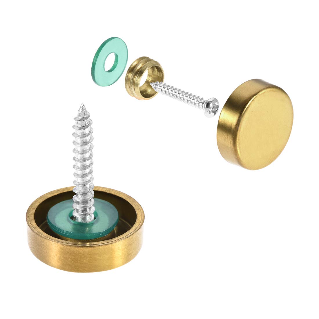 sourcing map Mirror Screws, Decorative Cap Fasteners Cover Nails, Electroplated, Bright Golden 16mm/0.63" 4pcs
