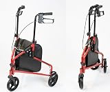 NRS Healthcare 3 Wheel Steel Rollator Walker Red with Bag, Adjustable Height