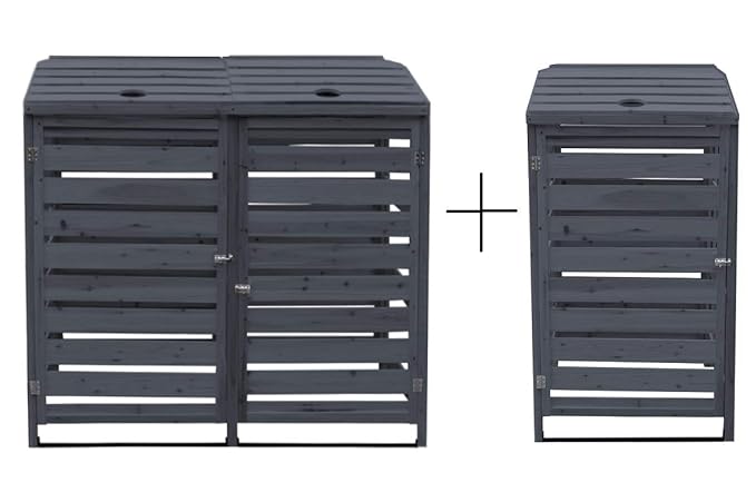 Mülltonnenbox Mülltonnenverkleidung Holz 120 L - 240 L anthrazit inkl. Rückwand vorimrägniert vormontiert Müllcontainer Müllt