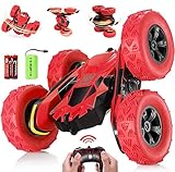 RC Stunt Car Toy, Eholder Remote Control Car 2.4Ghz 4WD 360 Rotating Off Road Vehicles, Double Sided USB Rechargeable Red RC Cars for Boys Kids Birthday Xmas Gifts (red)