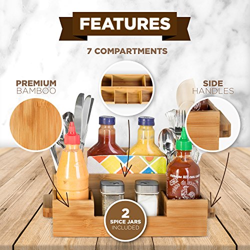 Bamboo Utensil Holder Set Caddy Silverware Flatware Wooden Beer Tray For Spoons Knives Forks Napkins Chopsticks Condiments 2 Spice Jars Including 7 Compartment Kitchen Organizer Home By House Ur Home