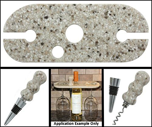 Solid Surface Two Wine Glass Display with Bottle Stopper &amp; Cork Screw #TGS-120