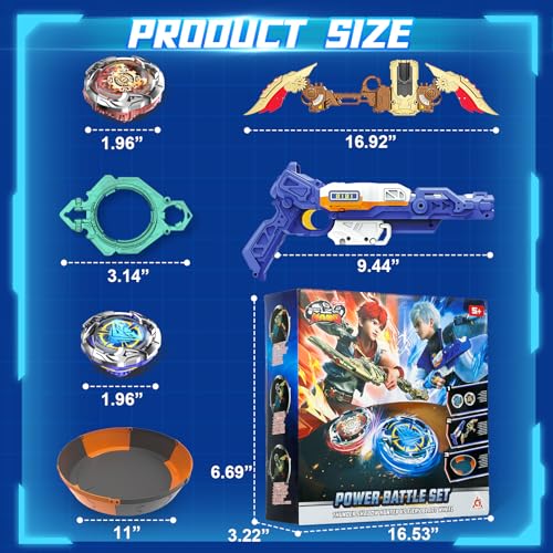 INFINITY NADO S7 Spinning Tops 2PCS with Modular Sand, 2 Launcher Gun/Bow Infinite Acceleration, Metal Top Type Defense/Resistance Rotation Right/Left, Toy for Boys and Girls 5-12 Years Old