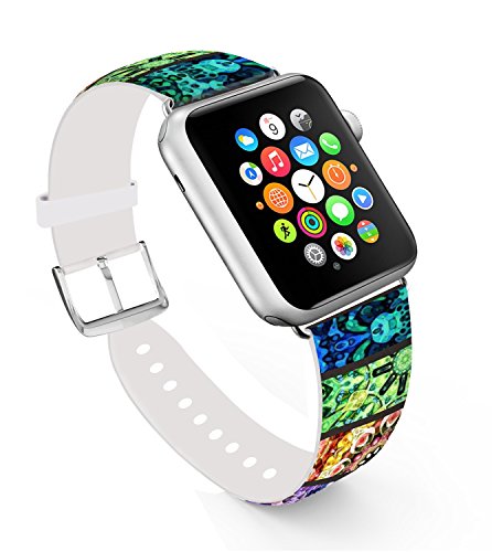 Apple Watch Band 38mm,Ecute Replacement Band Leather Iwatch Strap With Silver Metal Clasp for Iwatch 38mm Series 3/Series 2/Series 1/Edition/Sport - Multicolor Floral