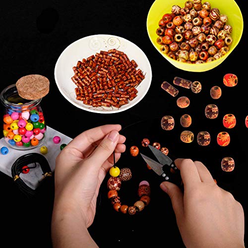 200pcs 12mm Natural Painted Wood Beads Round Loose Wooden Bead Bulk with Scissors Threader Beading Cord for Jewelry Making Craft Hair DIY Macrame Rosary Bracelet Necklace (Ball and Tubular Shape)