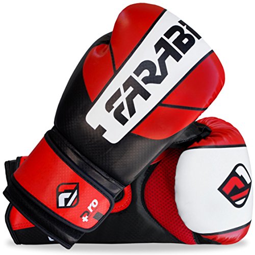 Farabi Pro Safety Tech Fighter MMA , Muay Thai Training Sparring Boxing Kickboxing Punching Gloves mitts (Red/White/Black, 14 Oz)