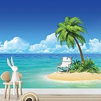 Wall Mural Beach and Blue Sea View Removable Self-Adhesive Wallpaper Wall Decoration for Bedroom Living Room - 66x96 inches