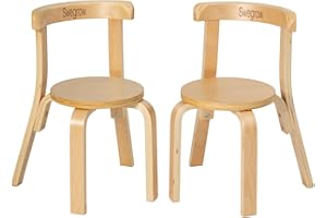 Swegrow Wooden Kids Chair, Toddler Chair for Table, Kids Stackable Chairs, Kid Wooden Furniture for Family/Playroom/Classroom（Set of 2-Natural Wood）