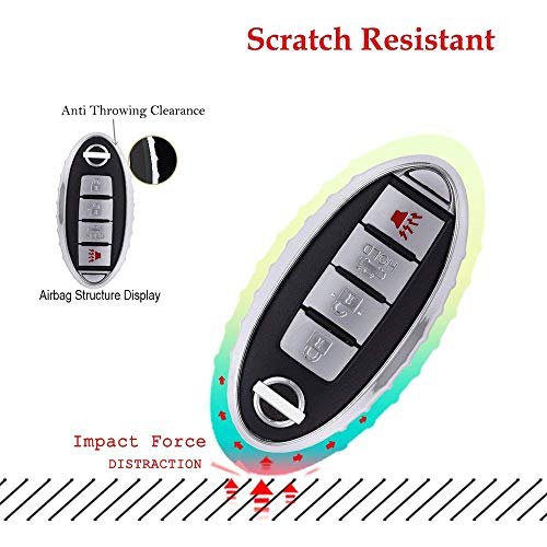 QBUC Car Key Cover for Nissan, 3 4 5 Button Case for Nissan Key Fob Cover with Key Chain, Replacement Key Fob for Infiniti Altima Maxima Murano and More (Sliver)