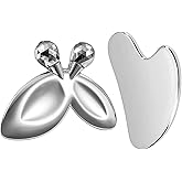 erdnretl Gua Sha Facial Tools and Face Roller Set, Stainless Steel Facial Sculpting Eyes Roller Guasha for Face, Chin & Jawline Sculpting,Skin Care (Stainless Steel)