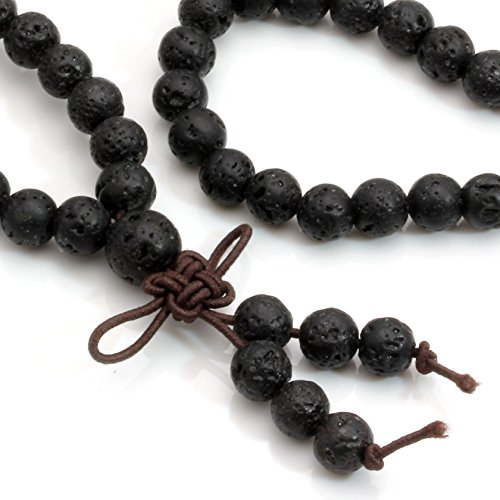 MILAKOO 8mm Natural Lava Rock Stone 108 Buddhist Prayer Beads Tibetan Mala Bracelet Necklace...
