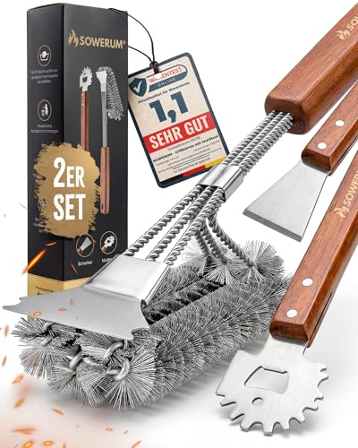 5-in-1 Stainless Steel Grill Brush with Scraper [Test Winner] Compatible with Weber Grill Accessories for Gas Grill Cast Iron - BBQ Set Grill Cleaner Brush for Cast Iron - Barbecue Gifts for Men Grill