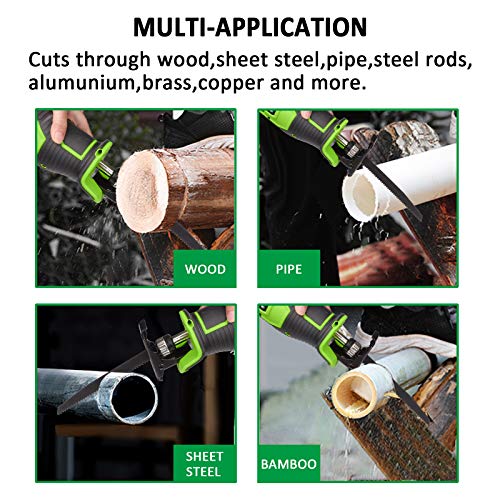 HAWKFORCE Reciprocating Saw, 20V Li-ion Power Reciprocating Saw - Variable Speed, LED Light - Cordless Garden Saw with Carrying Bag and 6 PCS Quick Change Blades for Wood and Metal Cutting