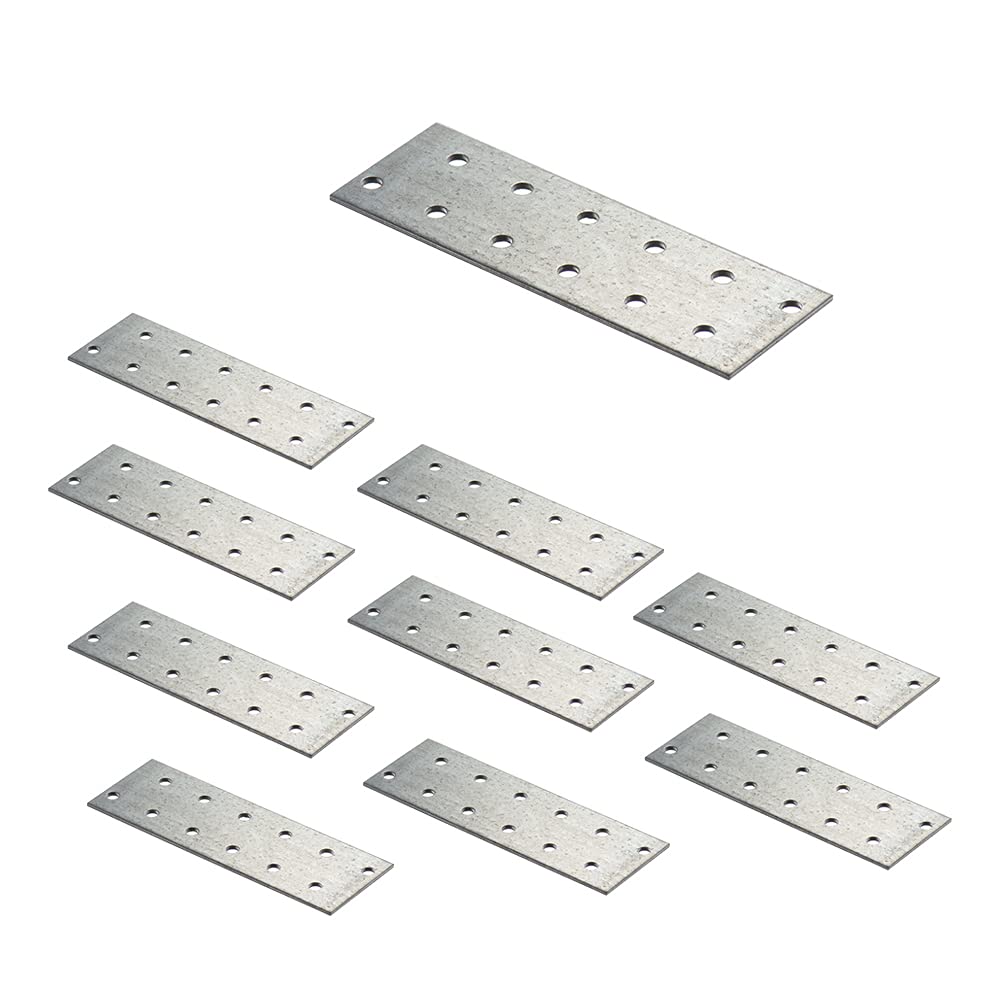VHG Flat Connecting Joining Plates - Pack of 10 pcs (120 x 40 x 2) Heavy Duty Perforated Brackets, Galvanised Steel Sheet Braces, Metal Timber Fixing Repair Connector