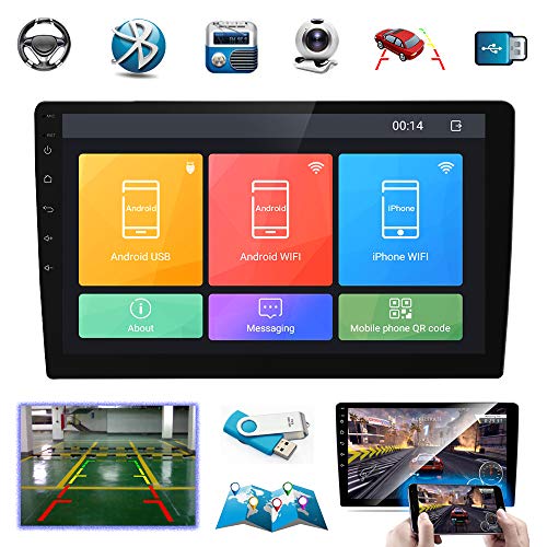 Double Din Car Stereo 10 Inch Touch Screen Android Car Radio Bluetooth GPS Navigation Head Unit Support WiFi/USB/SD/Mirror Link/Backup Camera/MP5 Player/AM/FM Receiver.