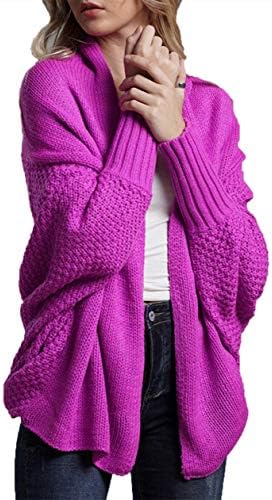 Women's Casual Long Batwing Sleeve Open Cardigan Chunky Crochet Slouchy Wrap Sweater Blouse Knitted Tops