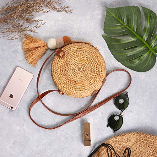 MadeTerra Rattan Crossbody Bags for Women | Square Woven Wicker Straw Purses (7\