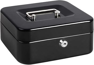 Parrency Cash Box with Money Tray Key Lock 7.87 x 6.89 x 3.70 inches Black
