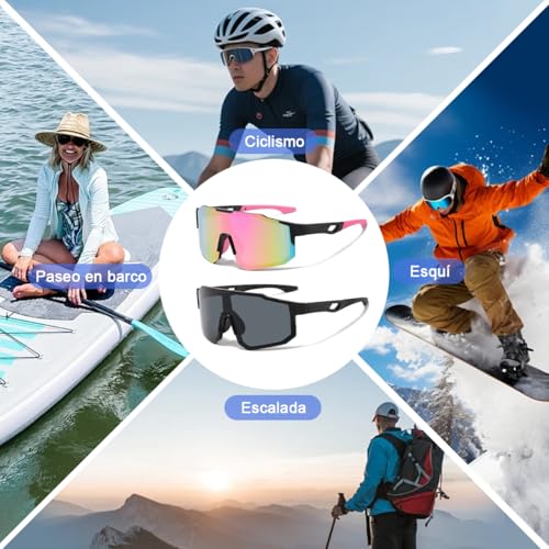 NIAWEA Gafas para Ciclismo,2pzs Gafas de Sol Deportivas Polarizadas, Lentes de Ciclismo, Alta Definición,Amplio Rango de Visión,Protección Uv400,Para Ciclismo,Pesca,Senderismo,Correr