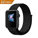QIENGO Compatible Apple Watch Band 42MM, Nylon Sport Loop Hook Loop Fastener, Adjustable Closure Wrist Strap, Replacement Band Compatible iWatch Series 1/2 / 3, 42mm, Dark Black