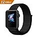 QIENGO Qifit New Nylon Sport Loop with Hook and Loop Fastener Adjustable Closure Wrist Strap Replacment Band for iwatch Apple Watch Series 1 /2 / 3,38mm,Dark Black