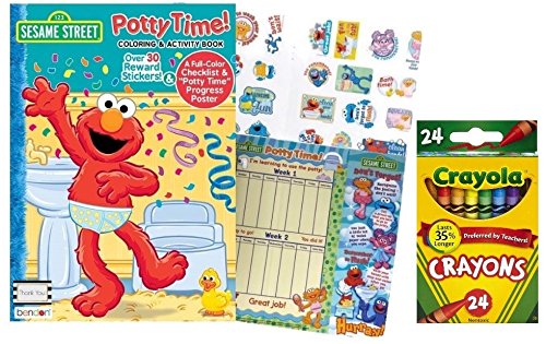 Sesame Street Potty Time Coloring and Activity Book with Full Color Check List and Potty Time Progress Chart That's 20 X 19 Inches Plus 24 ct Crayola Crayons