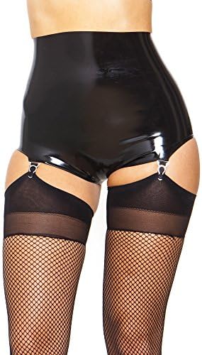 Raw Moulded Rubber Women's High Waisted Suspender Pants with Clips Latex