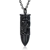 SIYUU Skull Bullet Urn Necklace for Ashes Stainless Steel Punk Cremation Keepsake Jewelry for Men Skeleton Bullet Urn Pendant Necklace Personalized Gothic Skull Bullet Memorial Jewelry