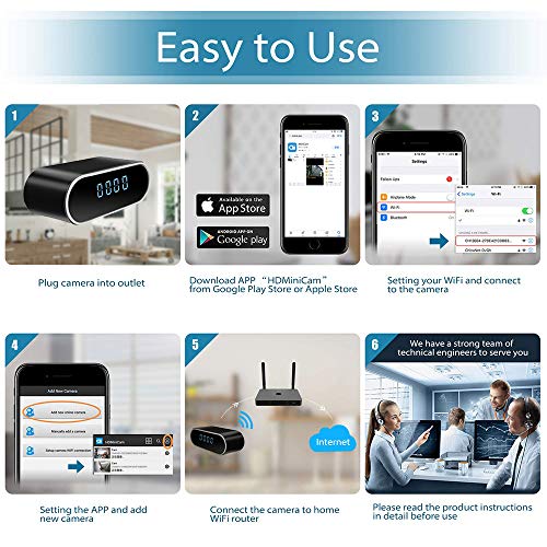 Hidden Spy Camera Wireless Hidden, 1080P Clock Hidden Cameras Wireless IP Surveillance Camera for Home Security Monitor Video Recorder Nanny Cam 140°Angle Night Vision Motion Detection - Thumbnail 7