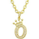 LXSSLY Gold Crown Initial Necklaces for Women Dainty Letter A-Z Pendant Necklace 18K Gold Plated Zirconia Letter Crown Choker Necklace for Women