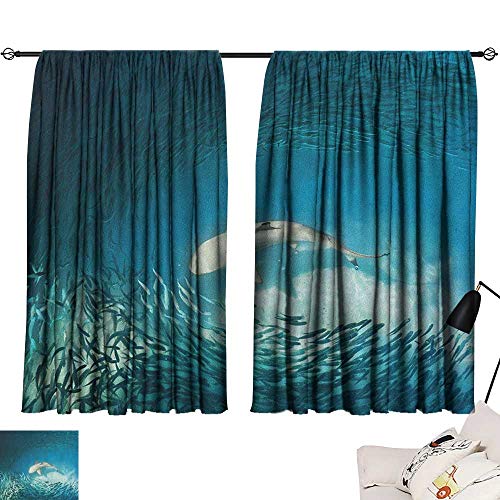 Sea Animals Livingroom Darkening Curtains Shark And Small Fish