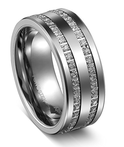 King Will GEM 8mm Simulated Diamond Tungsten Carbide Ring Comfort Fit Cubic Zirconia Wedding Band Engagement Ring(11.5)