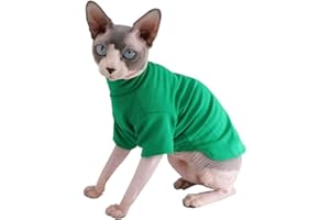 KITIPCOO Sphynx Cat Clothes Winter Thick Cotton T-Shirts double-layer Pet Clothes, Pullover Kitten Shirts with Sleeves, hairless Cat pajamas Apparel for Cats & Small Dogs (M (5.5-7.1 lbs), Green)