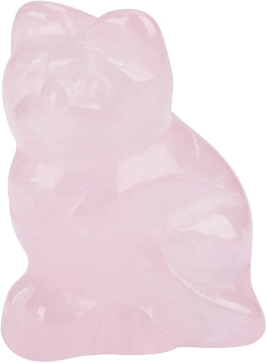 Rose Quartz Stone Carved Kitty Figurine Pink Cat Shaped Crystal Healing