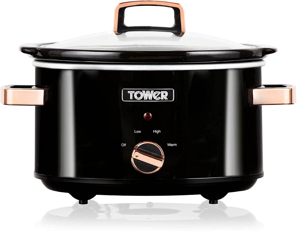 Tower 3.5 Litre Slow Cooker Rose Gold T16018RGG 210W Tempered Glass Lid