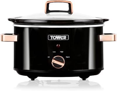 Tower 3.5 Litre Slow Cooker Rose Gold T16018RGG 210W Tempered Glass Lid