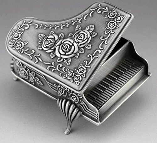 Heylookhere Music Box Perfect for Your Friends Embossed RosePiano Music Box With Music of Castle in the Sky(Small,Vintage Silver)