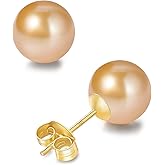 BAMIKI Round Akoya Pearl Stud Earrings in Cultured Blue/Golden/Grey Pearls with 925 Sterling Silver, Hypoallergenic - Luxurious Jewelry Gift for Women on Anniversary, Birthday, Mother's Day