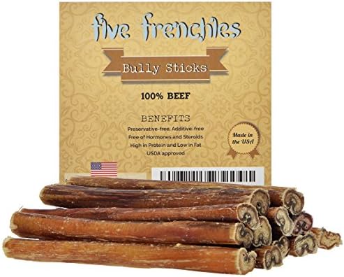 Five Frenchies 6 inch Bully Sticks 12 or 25 Pack | Made in USA |100% Beef | Grass Fed American Cattle | No Hormones or Antibiotics | Long Lasting and Easy to Digest