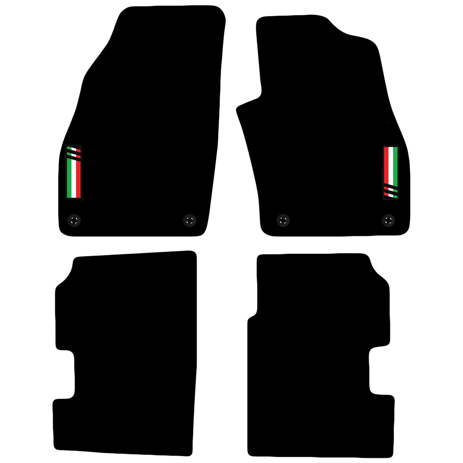 Carsio Carpet Car Mats For Fiat Punto 2012+ Onwards (4 Clips) with Italian Flag logo Tailored Fit Floor Mat Complete Accessory Custom Fitted - All Weather, Anti-Slip Backing & Black Trim
