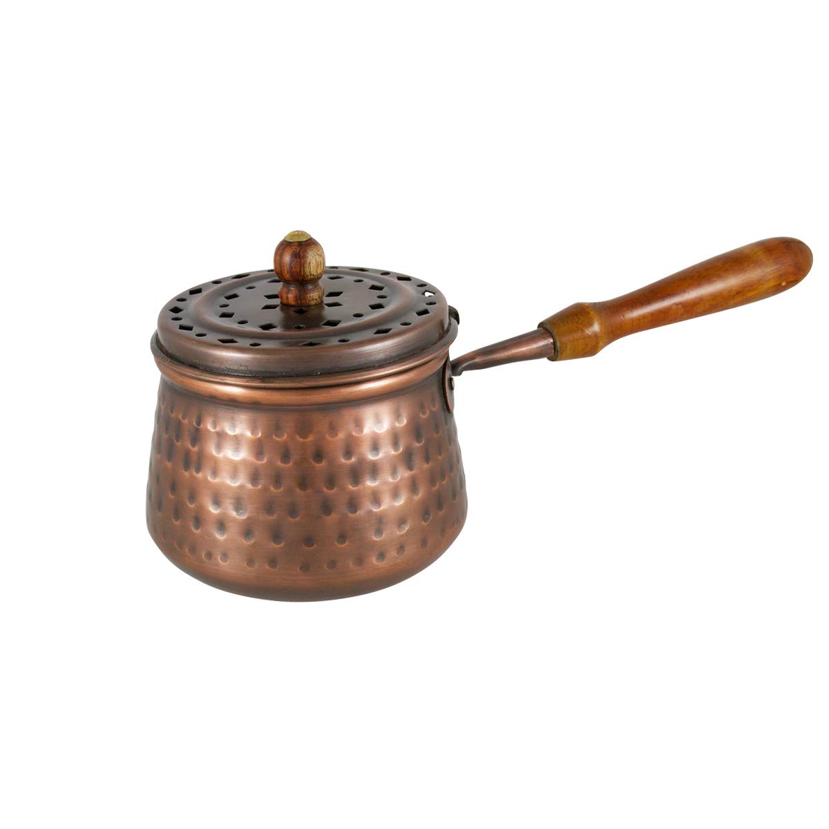 NKlaus Ø 7cm copper incense pan with wooden handle incense pan antique operating mode incense charcoal on sand for incense herbs resins extra light 3290