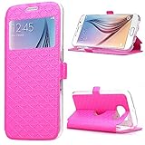 SailsON Electronics Samsung Galaxy S6 Case Leather Wallet PU Case Flip Cover Built-in Card Slots View Window Stand Holder Function Phone Protective For Samsung Galaxy S VI, Rose