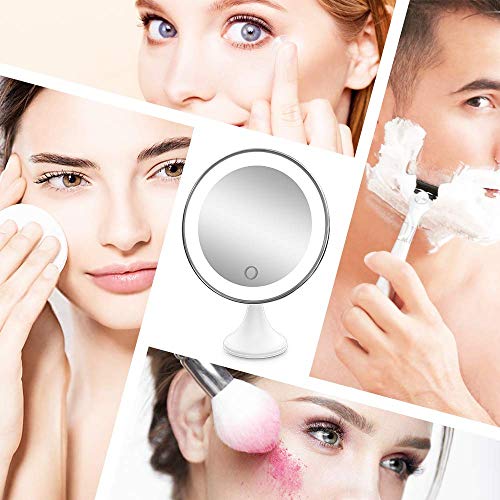 BEQOOL 10X Magnifying Lighted Makeup Mirror with Lights, 360°Rotation Vanity Mirror Portable Hand Cosmetic Light Up LED Mirror with Strong Sticky Suction Cup for Home Bathroom Shower Travel (Silver)