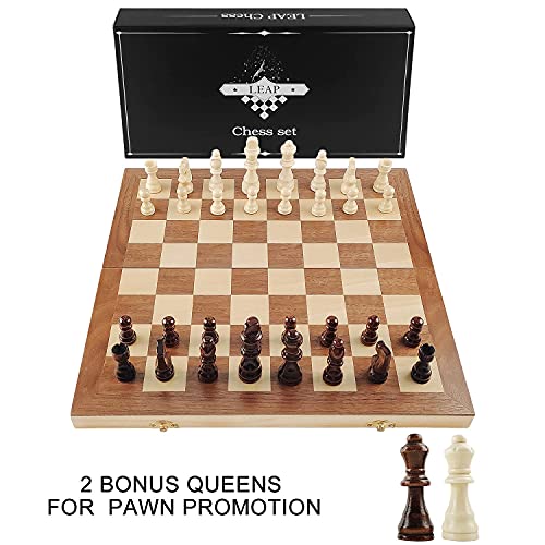 LEAP Wooden Chess Set 15" Type 02 Standard 2 Extra Queens Folding