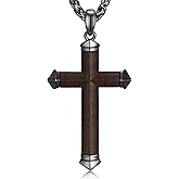 NORBU Wooden Cross Necklace for Men, Mens Black Cross Necklaces Natural Wood Cross Pendant, Christian Jewelry Religious Gifts for Him Easter Birthday Christmas